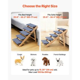 Wood Pet Stairs, 5-Step Dog Stairs for Beds, Sofa & Cars, 150lbs Load Capacity, Floded Flat Design