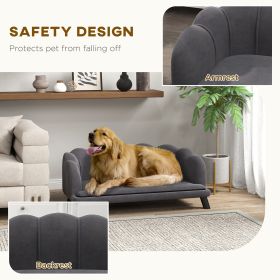 Dark Grey Dog Sofa with Removable Cushion And Wood Legs for Medium to Large Dogs Comfortable Pet Furniture
